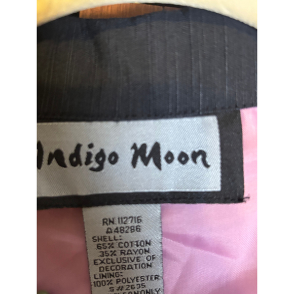Indigo Moon Blazer Floral Appliqué Embroidery Art Button Front Multicolor W 1X - Picture 8 of 16